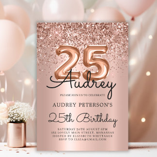 Sparkle Rose Gold Glitzer Ballon 25. Geburtstag Einladung