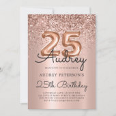 Sparkle Rose Gold Glitzer Ballon 25. Geburtstag Einladung (Vorderseite)
