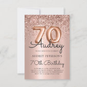 Sparkle Rose Gold Glitzer Ballon 70. Geburtstag Einladung (Vorderseite)