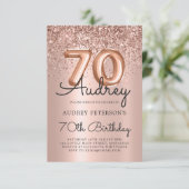 Sparkle Rose Gold Glitzer Ballon 70. Geburtstag Einladung (Stehend Vorderseite)