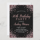 Sparkle Rose Gold Glitzer Black 30. Geburtstag Einladung (Vorderseite)