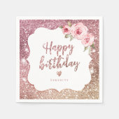 Sparkle Rose Gold Glitzer Blumenfreude Geburtstag Serviette (Vorderseite)
