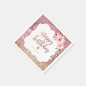 Sparkle Rose Gold Glitzer Blumenfreude Geburtstag Serviette (Ecke)