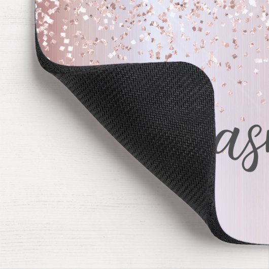 Sparkle Rose Gold Glitzer Metallischer Monogrammna Mousepad (Ecke)