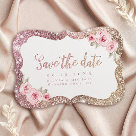 Sparkle Rose Gold Glitzer und Blumen Save the Date