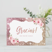 Sparkle Rose Gold Glitzer und Blumengrazien Einladung (Stehend Vorderseite)