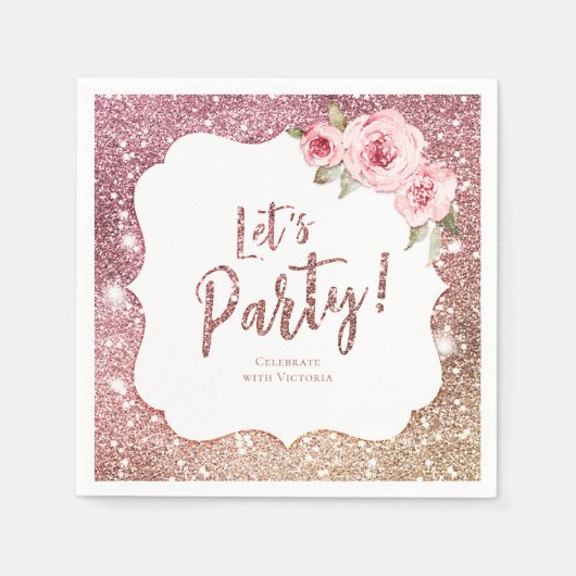 Sparkle Rose Gold Glitzer und Blumenstrauß Party Serviette (Vorderseite)