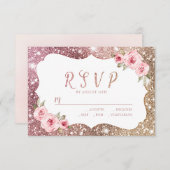 Sparkle Rose Gold Glitzer und Blütenhochzeit RSVP (Vorne/Hinten)