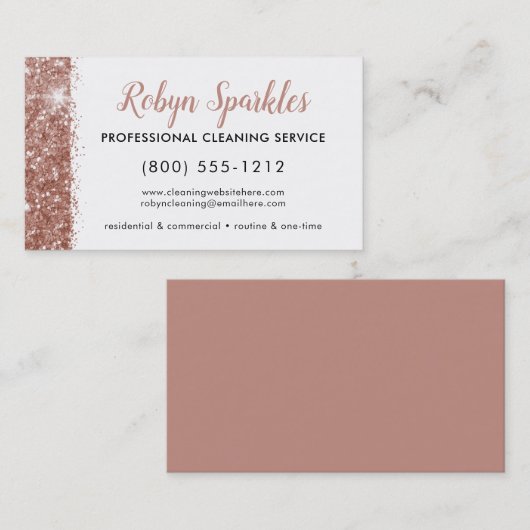 Sparkle Rose Gold Pink Reinigungsservice Haushalts Visitenkarte (Vorne/Hinten)