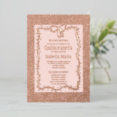 Sparkle Rose Goldene Foil Quinceñera Einladung Ros (Stehend vorne)
