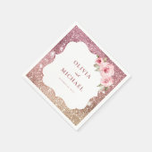 Sparkle Rose Goldmedaille Glitzer und Blumenhochze Serviette (Ecke)