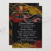 Sparkle Rot und Gold Masquerade Quinceanera Einladung (Vorne/Hinten)