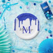 Sparkle Royal Blue Glitzer Tropfens Monogram Pappteller (Party)