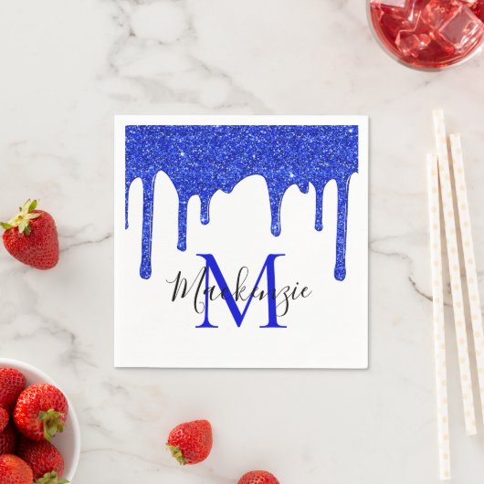 Sparkle Royal Blue Glitzer Tropfens Monogram Serviette (Beispiel)