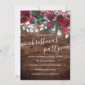 Sparkle Rustic Red Floral Lights Weihnachts-Party Einladung (Vorderseite)