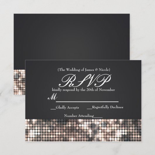 Sparkle Sequins Glamour Black Wedding RSVP Card (Vorne/Hinten)