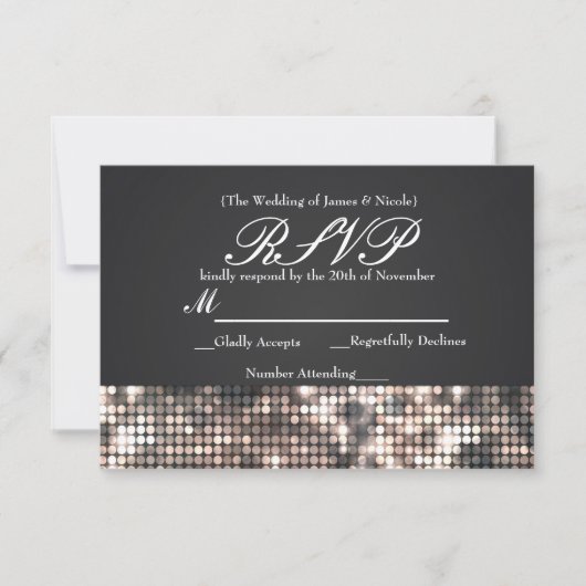 Sparkle Sequins Glamour Black Wedding RSVP Card Karte (Vorderseite)