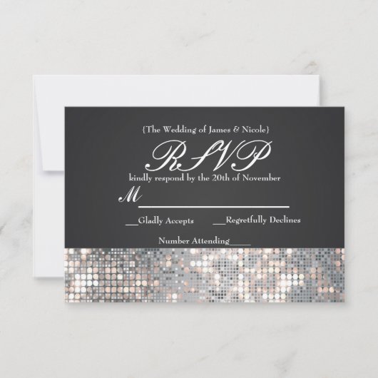 Sparkle Sequins Glamour Black Wedding RSVP Card Karte (Vorderseite)