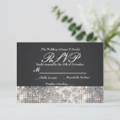 Sparkle Sequins Glamour Black Wedding RSVP Card Karte (Stehend Vorderseite)