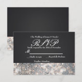 Sparkle Sequins Glamour Black Wedding RSVP Card Karte (Vorne/Hinten)