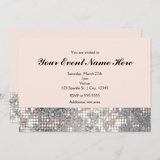 Sparkle Sequins Glamour Wedding Invitation Card Einladung (Vorne/Hinten)