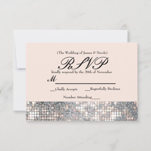 Sparkle Sequins Glamour Wedding RSVP Card Karte (Vorderseite)