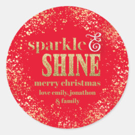 Sparkle Shine Gold Typografie Frohe Weihnachten Ro Runder Aufkleber