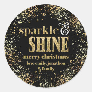 Sparkle Shine Gold Typografie Frohe Weihnachten Runder Aufkleber