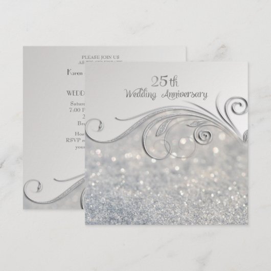 Sparkle Silver 25. Hochzeitstag Einladung (Vorne/Hinten)