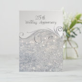 Sparkle Silver 25. Hochzeitstag Einladung (Stehend Vorderseite)