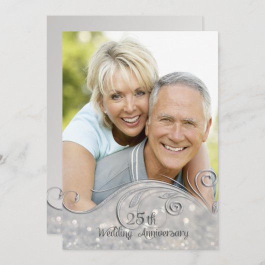 Sparkle Silver 25. Hochzeitstag Einladung (Vorne/Hinten)