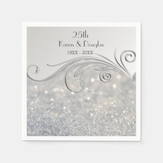 Sparkle Silver 25. Hochzeitstag Serviette (Vorderseite)