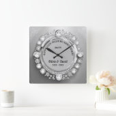 Sparkle Silver Diamonds Wedding Jubiläum Quadratische Wanduhr (Zuhause)