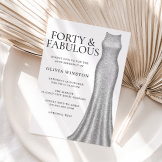 Sparkle Silver Dress Womans 40. Geburtstag Party Einladung