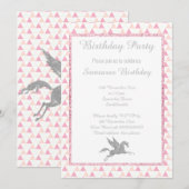 Sparkle SILVER Einhorn WHITE PINK PATTERN GEBURTST Einladung (Vorne/Hinten)