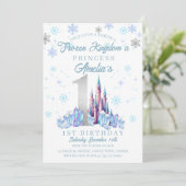 Sparkle Silver Frozen Königreich Burg 1. Geburtsta Einladung (Stehend Vorderseite)