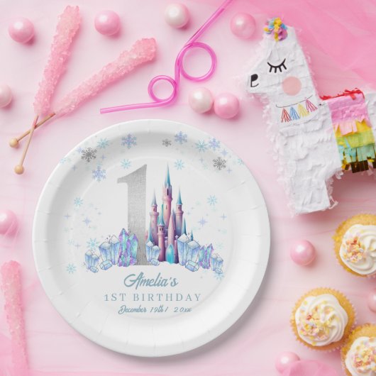 Sparkle Silver Frozen Königreich Burg 1. Geburtsta Pappteller (Party)