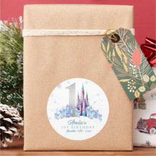 Sparkle Silver Frozen Königreich Burg 1. Geburtsta Runder Aufkleber