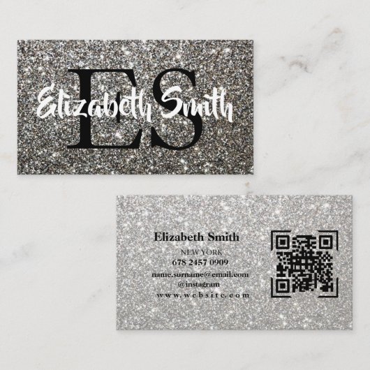 Sparkle Silver Glitzer Business Card Visitenkarte (Vorne/Hinten)