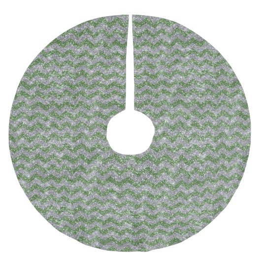 Sparkle Silver Green Glitzer Zickzack Stripes Xmas Polyester Weihnachtsbaumdecke (Vorderseite)
