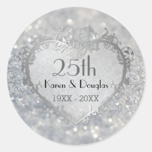 Sparkle Silver Heart 25. Hochzeitstag Runder Aufkleber