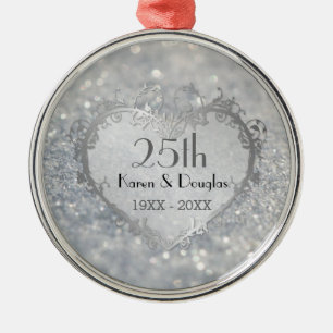 Sparkle Silver Heart 25. Hochzeitstag Silbernes Ornament