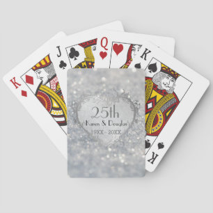 Sparkle Silver Heart 25. Hochzeitstag Spielkarten
