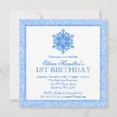 Sparkle Snowflake Blue 1. Geburtstag Einladung (Vorderseite)