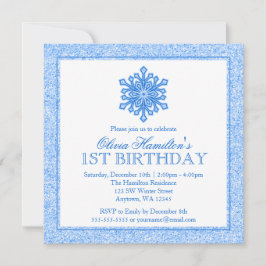 Sparkle Snowflake Blue 1. Geburtstag Einladung