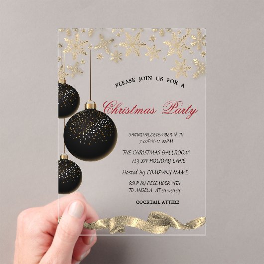 Sparkle Snowflakes Black Balls Corporate Christmas Acryleinladungen (Insitu (Handheld))