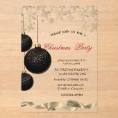 Sparkle Snowflakes Black Balls Corporate Christmas Acryleinladungen (Vorderseite)