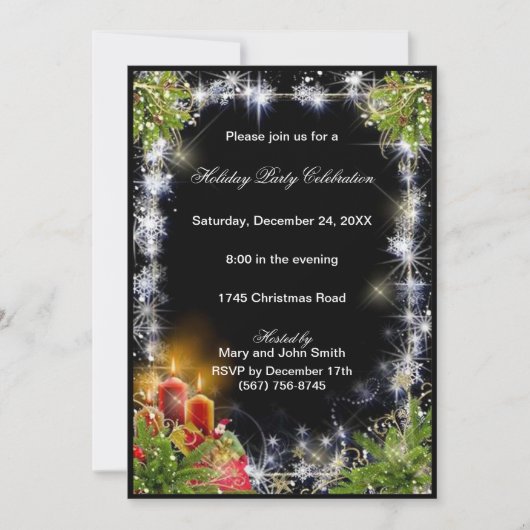 Sparkle Snowflakes Candles Pinienwald Party Einladung (Vorderseite)