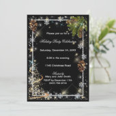 Sparkle Snowflakes Pine Cones Weihnachtsfest Party Einladung (Stehend Vorderseite)