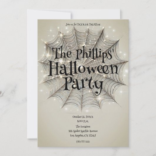 Sparkle Spiderweb Whimsical Tan Halloween-Party Einladung (Vorderseite)